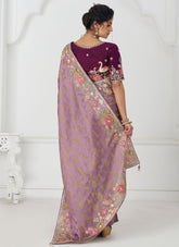 Mauve Contemporary Dola Silk Saree with Floral Motifs and Sequins